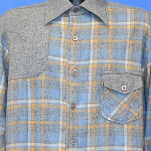 70s Kmart Gray Blue Yellow Plaid Wool Flannel Hunting Button Down Shirt Large