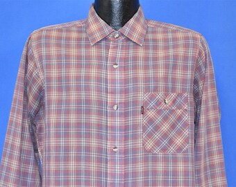 80s Levis Red Beige Plaid Button Down Pocket Shirt Large Vintage