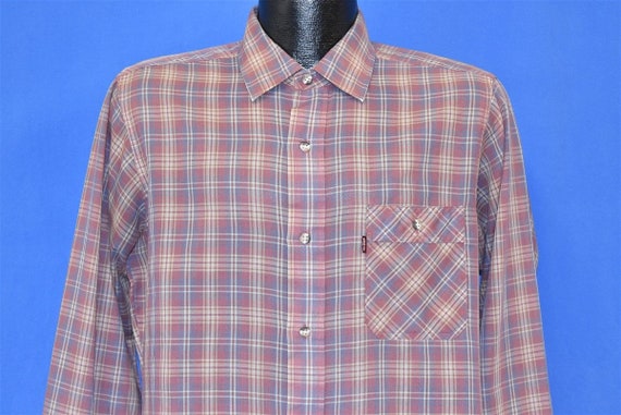 80s Levis Red Beige Plaid Button Down Pocket Shir… - image 1