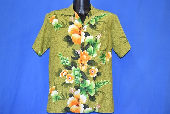 50s Reef Hibiscus Aloha Hawaiian Shirt Medium - image 2