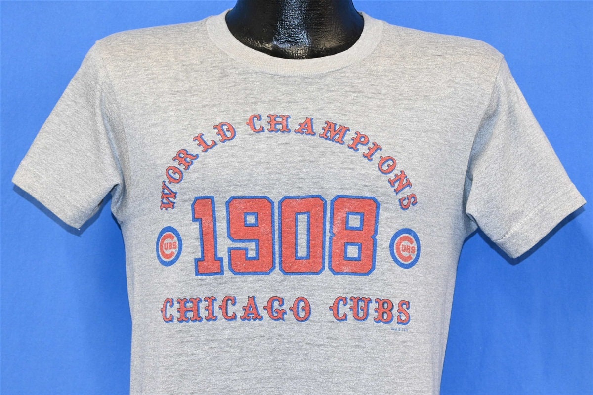 thecaptainsvintage 80s Chicago Cubs World Champions MLB Baseball 1908 Heathered Grey T-Shirt Small