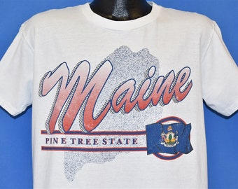 90s Maine Pine Tree State Flag Tourist Travel White t-shirt Large