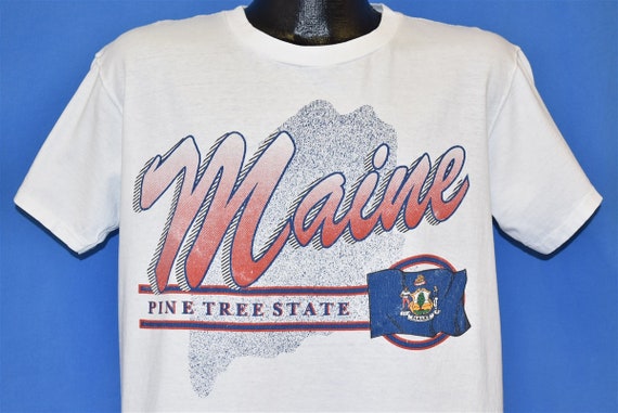 90s Maine Pine Tree State Flag Tourist Travel Whi… - image 1