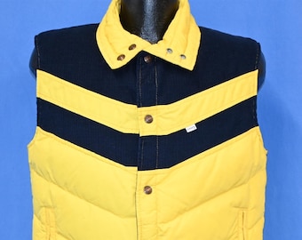 80s Levi's Yellow Blue Corduroy Yoke Chevron Stripe Puffy Winter Ski Vest Large