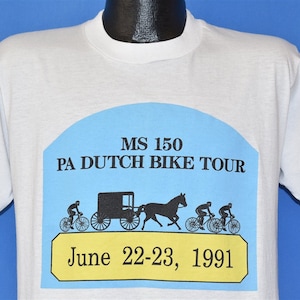 90s MS 150 PA Dutch Bike Tour 1991 Horse and Buggy White Cycling t-shirt Large