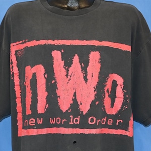 90s nWo New World Order Wolfpac Red Logo WCW Wrestling Distressed t-shirt XXL