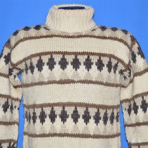 70s Nordic Geometric Wool Turtleneck Sweater Small