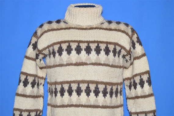 70s Nordic Geometric Wool Turtleneck Sweater Small | Etsy
