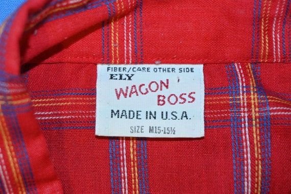 70s Ely Wagon Boss Red Plaid Pearl Snap Short Sle… - image 5