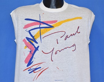 80s Paul Young Nine Go Mad Davy Crockett World Tour Sleeveless t-shirt Large