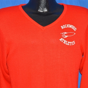 60s Rockwood Pennsylvania Athletics Rocket Red Vintage V-Neck Sweater Small