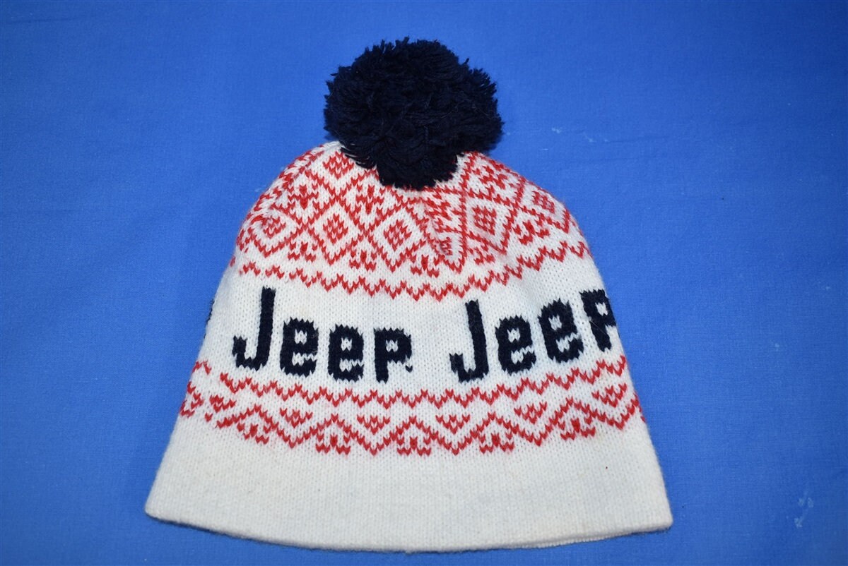 80s Jeep Bobble Winter Knit Beanie Ski 