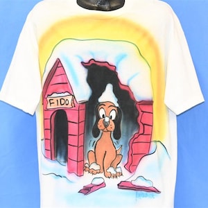 90s Airbrushed Fido Dog Doghouse Sunset Snowstorm Funny t-shirt Extra Large