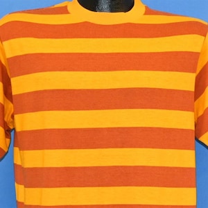 60s Sportswear Horizontal Striped Yellow Brown Surf Skate t-shirt Large