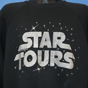 90s Star Tours Disney Star Wars Theme Park Ride Glitter Black Raglan Sweatshirt Large