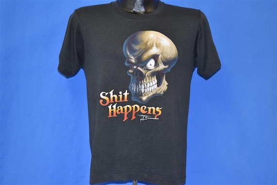 80s Shi* Happens Skeleton Skull Biker Funny t-shi… - image 2