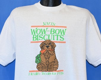 90s Jans Wow Bow Biscuits Healthy Treats Shar Pei Dog t-shirt Large