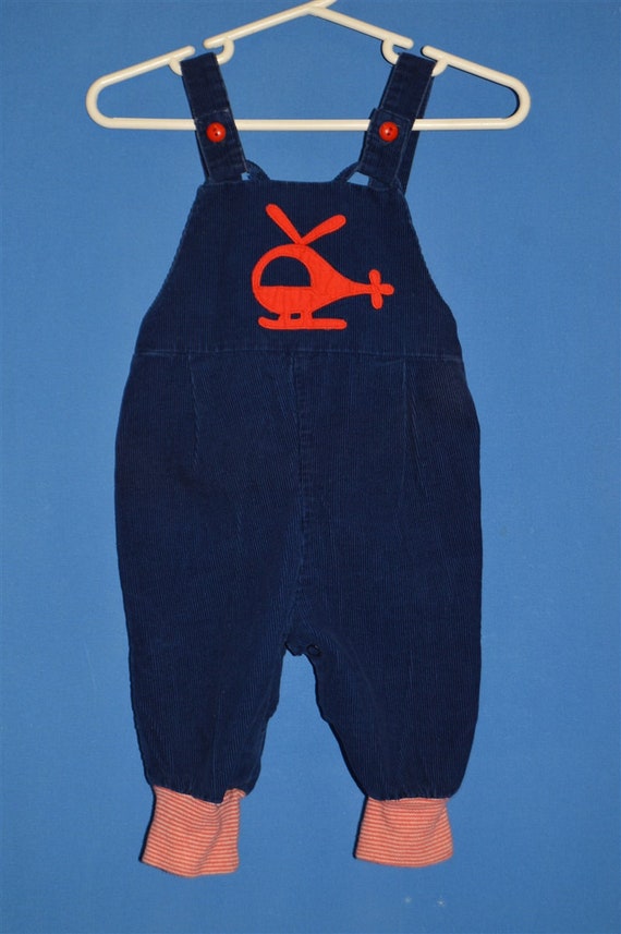 80s Helicopter Corduroy Blue Red Overalls Baby 6-9