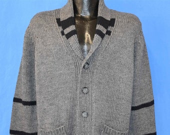 90s Black Stripe Button Up Shawl Neck Collar Cardigan Sweater Large