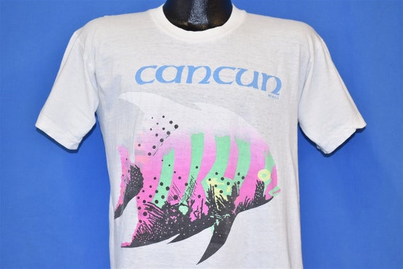 80s Cancun Mexico Butterflyfish Tropical Neon t-s… - image 1