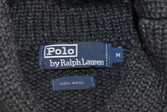 80s Ralph Lauren Polo Shawl Neck Charcoal Wool Sw… - image 5