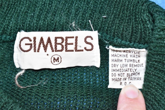 70s Gimbels Green White Knit Sweater Small - image 3