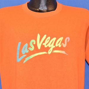80s Las Vegas Nevada Orange Rainbow Tourist t-shirt Large Vintage Tee