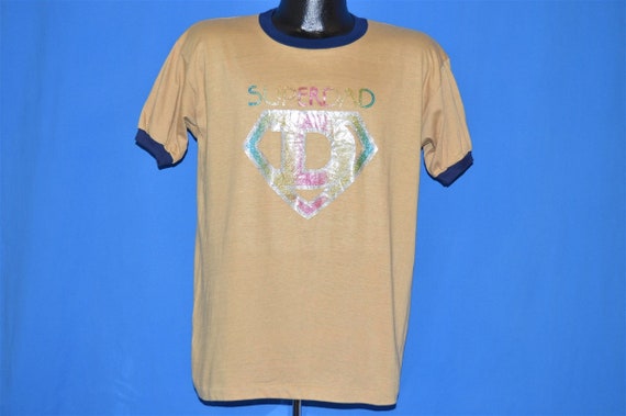 70s Super Dad Glitter Iron On Ringer t-shirt Large - image 2