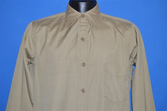 50s Khaki Military Work Shirt Button Down Pocket S