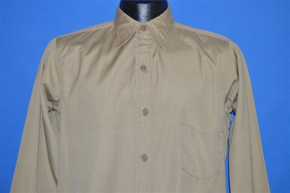 50s Khaki Military Work Shirt Button Down Pocket … - image 1