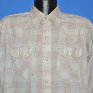 70s Dee Cee Pastel Plaid Western Pearl Snap Shirt Large