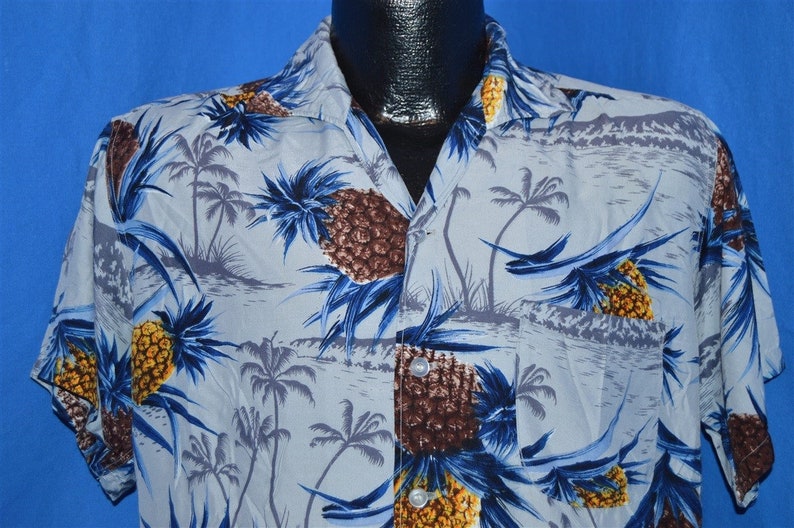 50s Sears Pineapple Rayon Aloha Hawaiian Shirt Medium