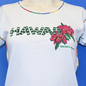 80s Hawaii Hibiscus Flower Rainbow Top Stitch t-shirt Women&#39;s Small