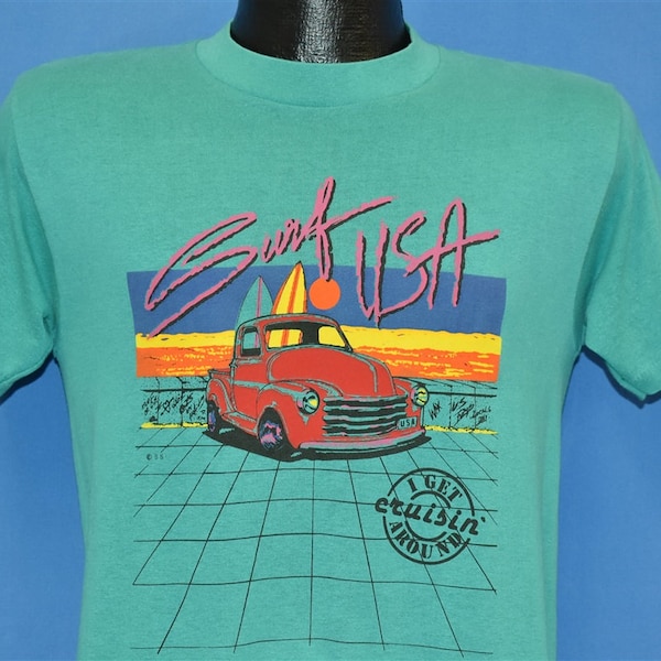 80s Surf USA Classic Red Pickup Truck Beach Sunset Cruisin t-shirt Small