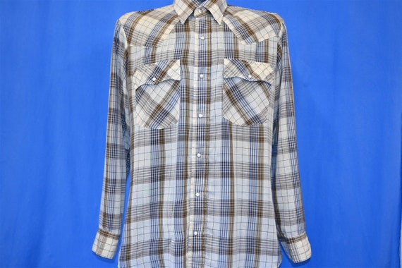 80s Levis Brown Blue Plaid White Tab Western pear… - image 2