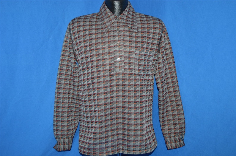 70s Campus Ultra Knit Gray Marroon Pullover Disco Shirt Medium