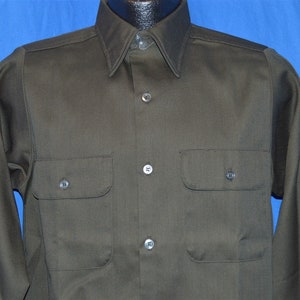 70s Olive Green Button Down Deadstock Work Shirt Small