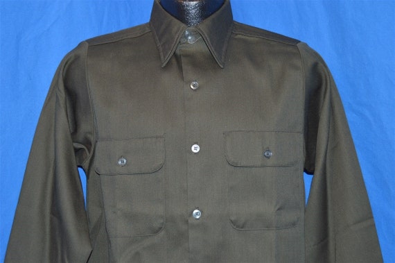 70s Olive Green Button Down Deadstock Work Shirt … - image 1