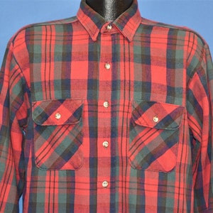 80s Five Brother Flannel Red Green Black Plaid Workwear Shirt Large