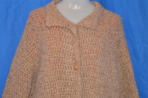 Vintage 1970s Avoca Handweavers Cardigan Medium Women Shades of Brown Fuzzy Wool Pile Hand Knitted