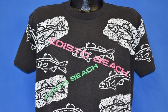 90s Edisto Beach SC Fish Print t-shirt Large - image 1