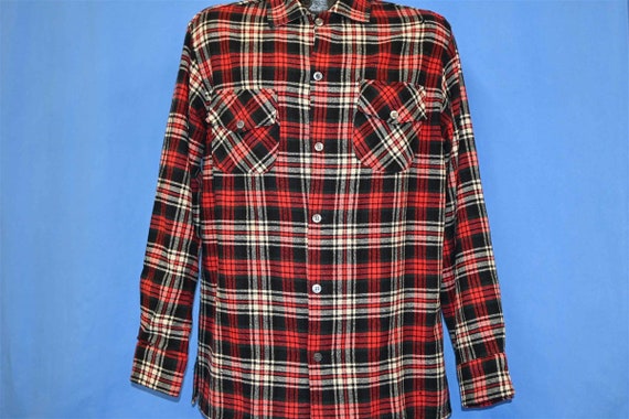 50s Tartan Black Red White Plaid Wool Men's Butto… - image 2