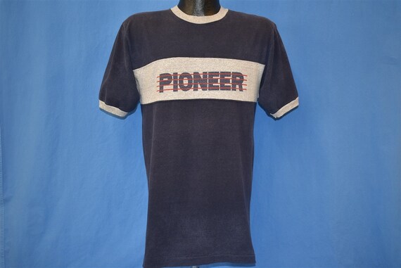 80s Pioneer Blue Gray Stripe Ringer Champion Heat… - image 2