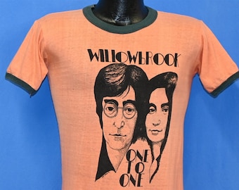 70er Jahre John Lennon Yoko Ono One to One Willowbrook Concert Ringer T-Shirt Klein