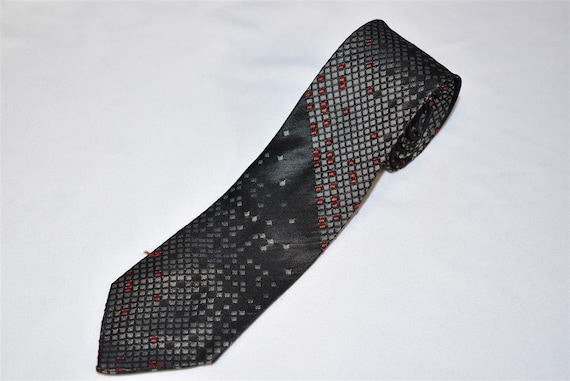 50s Black Gray Red Geometric Jacquard Necktie - image 1