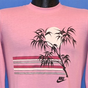 80s Nike Bamboo Stripes Long Sleeve Pink Vintage t-shirt Women&#39;s Small