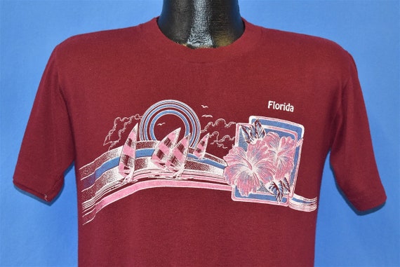 80s Florida Windsurfing Surf Rainbow Hibiscus Flo… - image 1