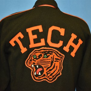 50s Tiger Tech Black Orange Wool Letterman Jacket Small Vintage