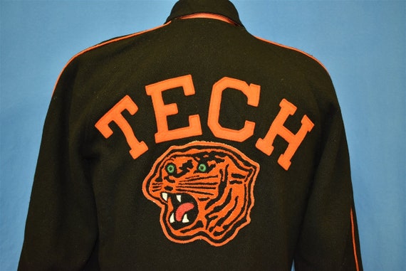 50s Tiger Tech Black Orange Wool Letterman Jacket… - image 1