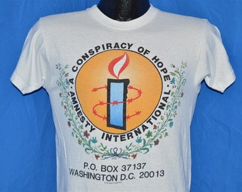 80s Amnesty International Conspiracy of Hope Concert Tee Sting White Vintage t-shirt Small